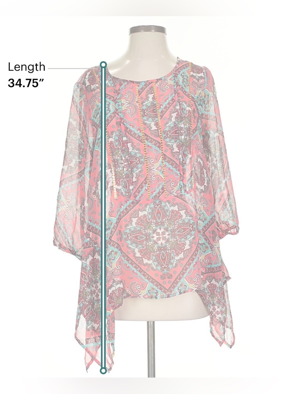 Umgee NWT Pink & Teal Boho Blouse - Picture 5 of 7